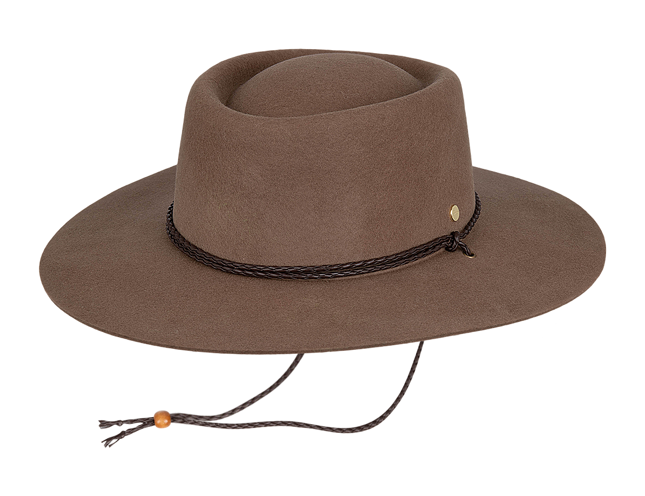 Kooringal Selwyn womens fedora in brown, 100% Australian wool with braided crown band and chin cord