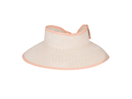 Kooringal Women's Roll Up Visor in Poolside Peach, a straw visor with a peach trim and bow