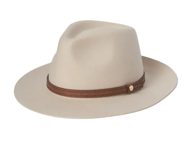 Kooringal Women's Safari Kallie hat in Nude, a cream felt hat with a brown leather band