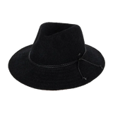 Kooringal Women's Safari Sadie hat in Black, a black knit hat with a braided cord band, angled view
