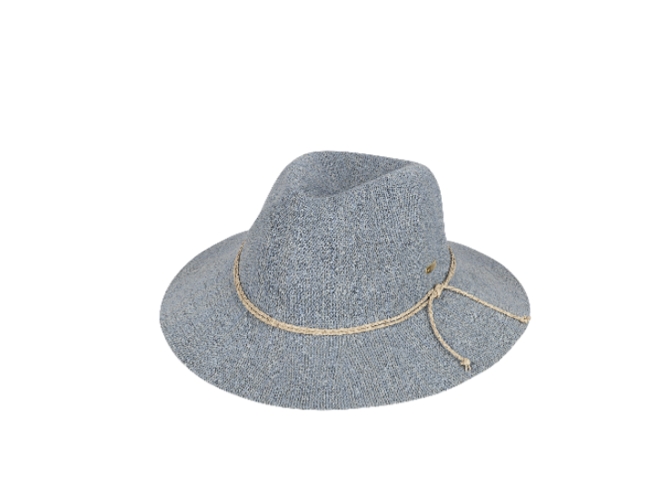 Kooringal Women's Safari Sadie hat in Blue, a heathered blue knit hat with a braided cord band