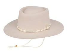 Kooringal Women's Selwyn Fedora in Stone, a light beige felt hat with a white cord band and chin strap
