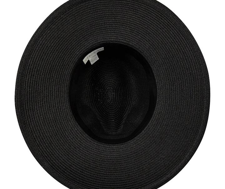 Kooringal Women's Wide Brim Kimberly hat in Black, view from underneath showing the inner band