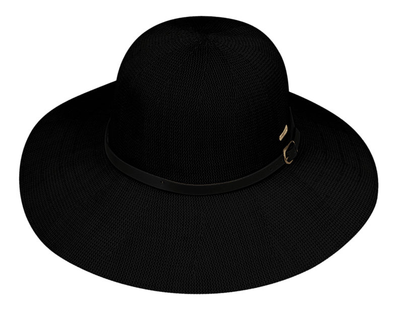 Kooringal Women's Wide Brim Leslie hat in Black, a black woven sun hat with a thin band