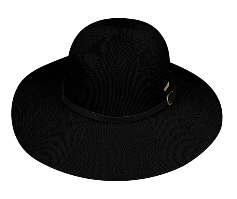 Kooringal Women's Wide Brim Leslie hat in Black, a black woven sun hat with a thin band