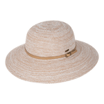 Kooringal Women's Wide Brim Leslie hat in Natural, a blush-beige woven sun hat with a tan band