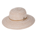 Kooringal Women's Wide Brim Leslie hat in Natural, a blush-beige woven sun hat with a tan band
