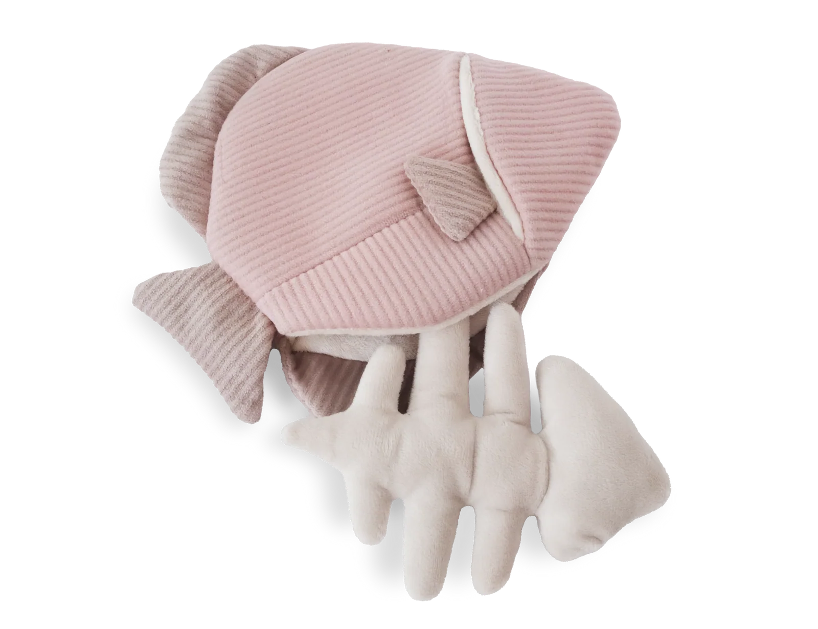 Lambwolf Collective Angel Fish Dog Toy in blush pink corduroy with beige fins, top view