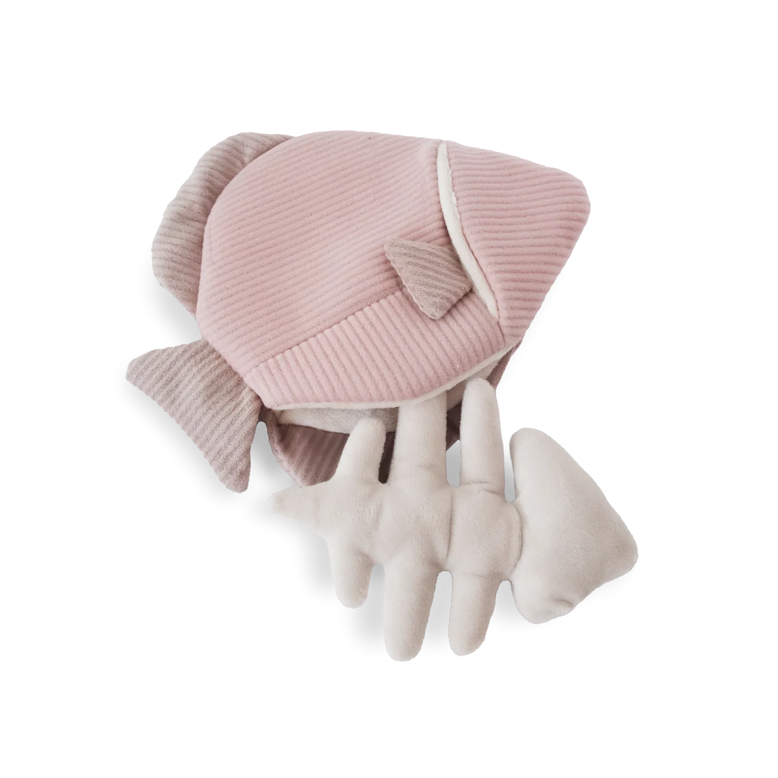 Lambwolf Collective Angel Fish Dog Toy in blush pink corduroy with beige fins, top view