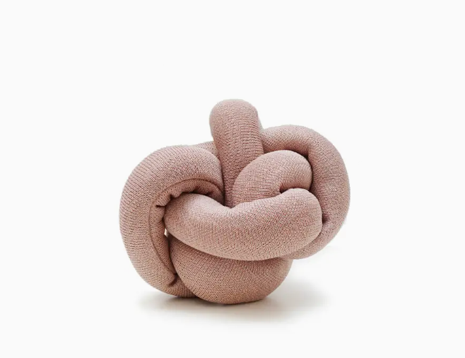Lambwolf Collective Nounou Dogwood Squeakers Dog Toy, a blush pink knotted rope-style plush