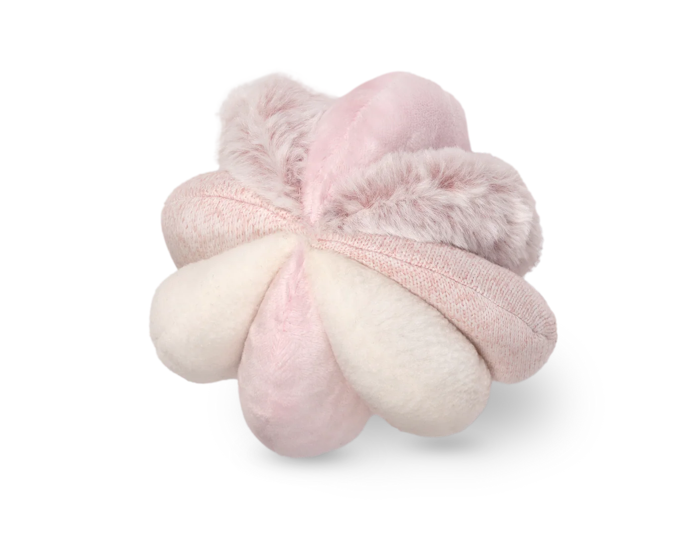 Lambwolf Collective Toto Enrichment Dog Toy in Pink, a plush puzzle ball in blush and cream segments