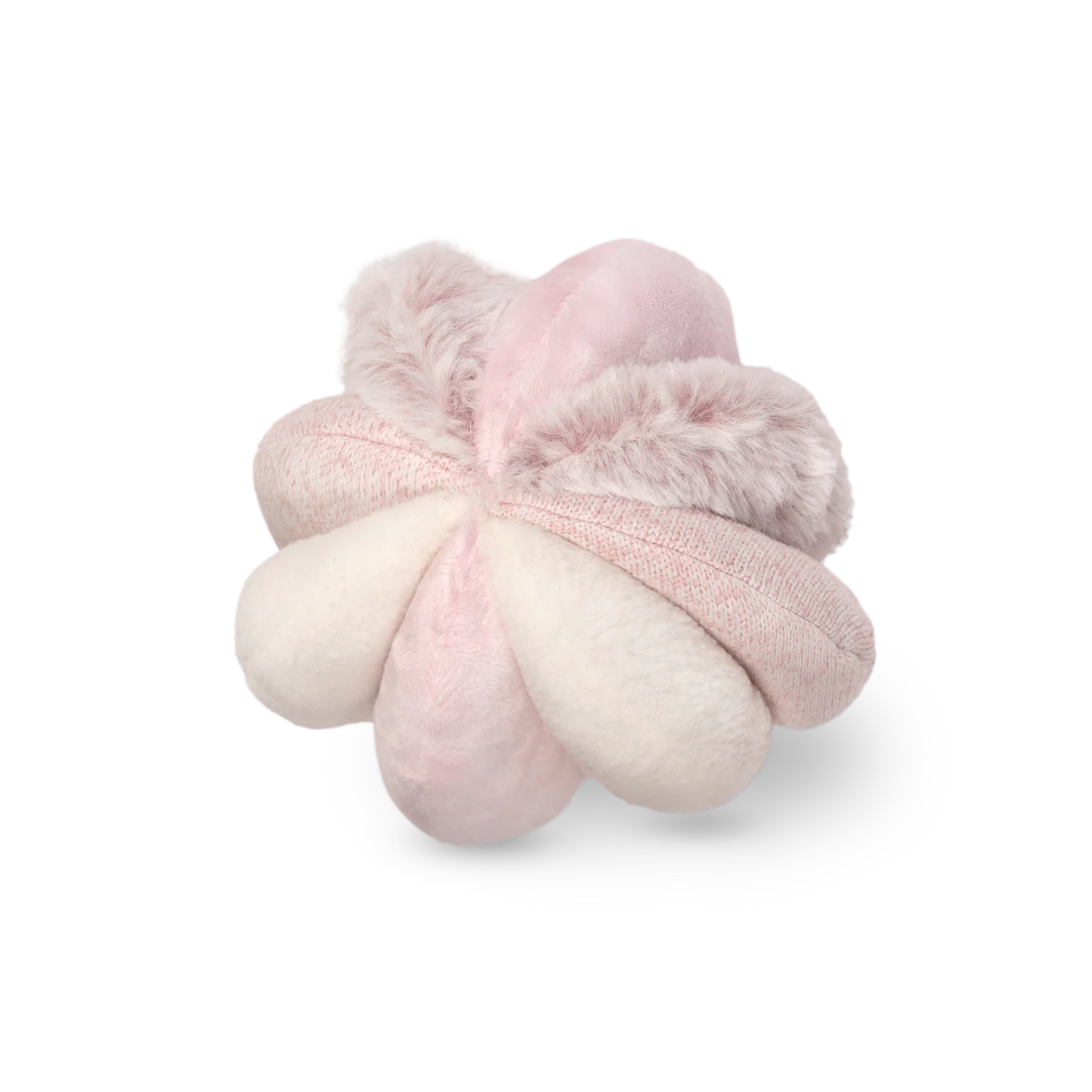Lambwolf Collective Toto Enrichment Dog Toy in Pink, a plush puzzle ball in blush and cream segments