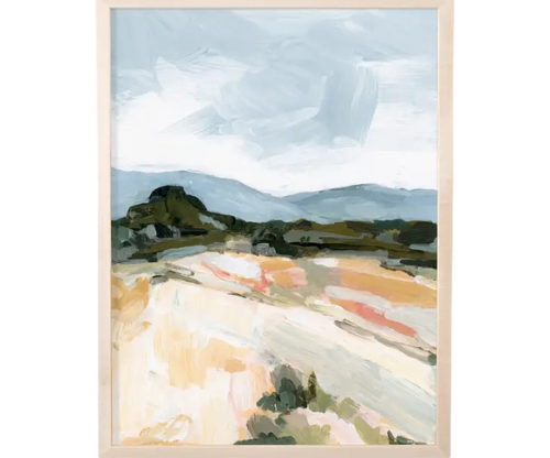 Laurie Anne Art Blue Desert Fine Art Print in a natural wood frame, front view