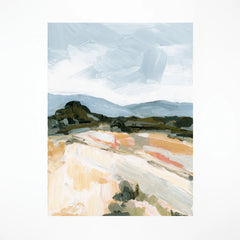 Laurie Anne Art Blue Desert Fine Art Print, a painted landscape with blue mountains and a golden desert, unframed