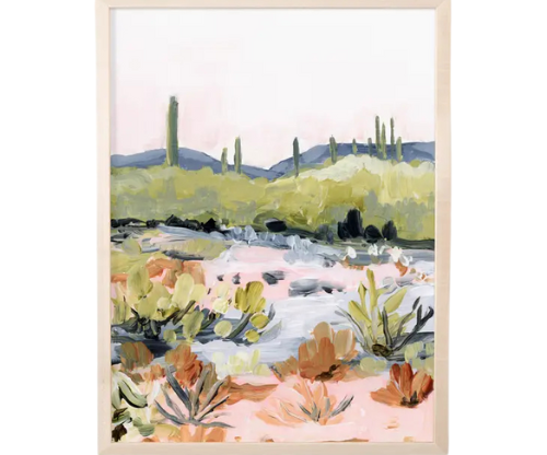 Laurie Anne Art Bright Desert Fine Art Print in a natural wood frame, front view