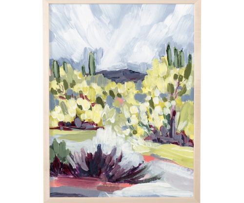 Laurie Anne Art Brush Desert Fine Art Print in a natural wood frame, front view
