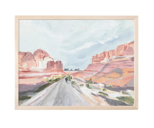 Laurie Anne Art Canyon Road Fine Art Print in a natural wood frame, front view