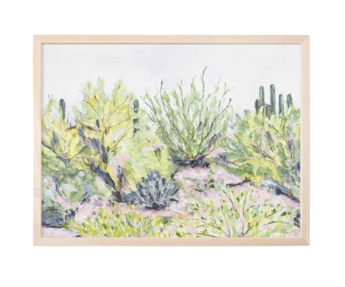 Laurie Anne Art Desert Plants Fine Art Print in a natural wood frame, front view