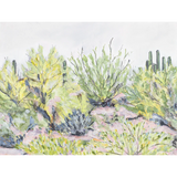 Laurie Anne Art Desert Plants Fine Art Print, a loose painting of green desert shrubs and cacti, unframed