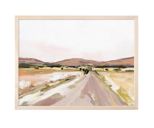 Laurie Anne Art Desert Road Fine Art Print in a natural wood frame, front view