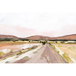 Laurie Anne Art Desert Road Fine Art Print, a painted road through a golden desert toward pink mountains, unframed