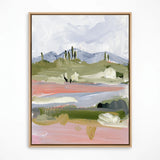 Laurie Anne Art Periwinkle Desert Fine Art Print in a natural wood frame, front view