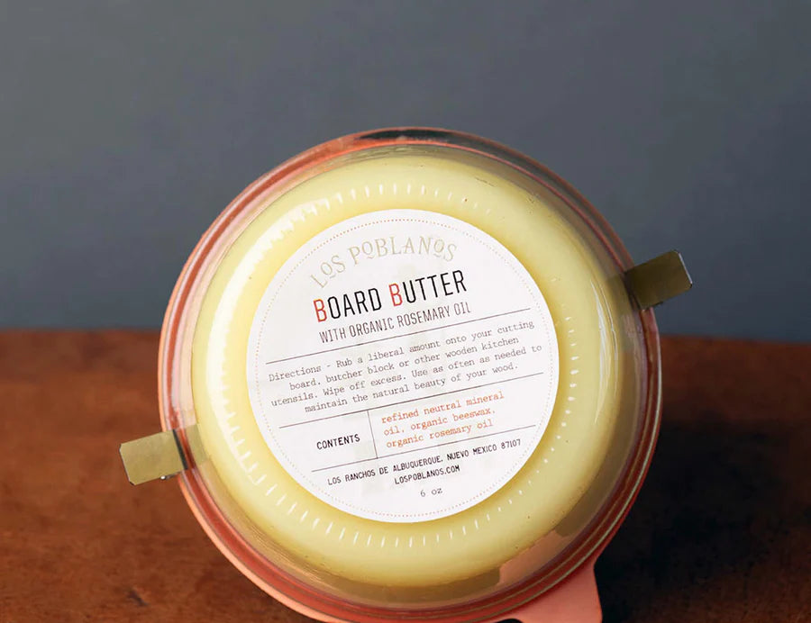 Los Poblanos Rosemary Board Butter jar from above showing the round label