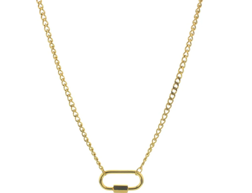 Lotus Studio Lotus Necklace, a gold curb chain with a carabiner-style pendant