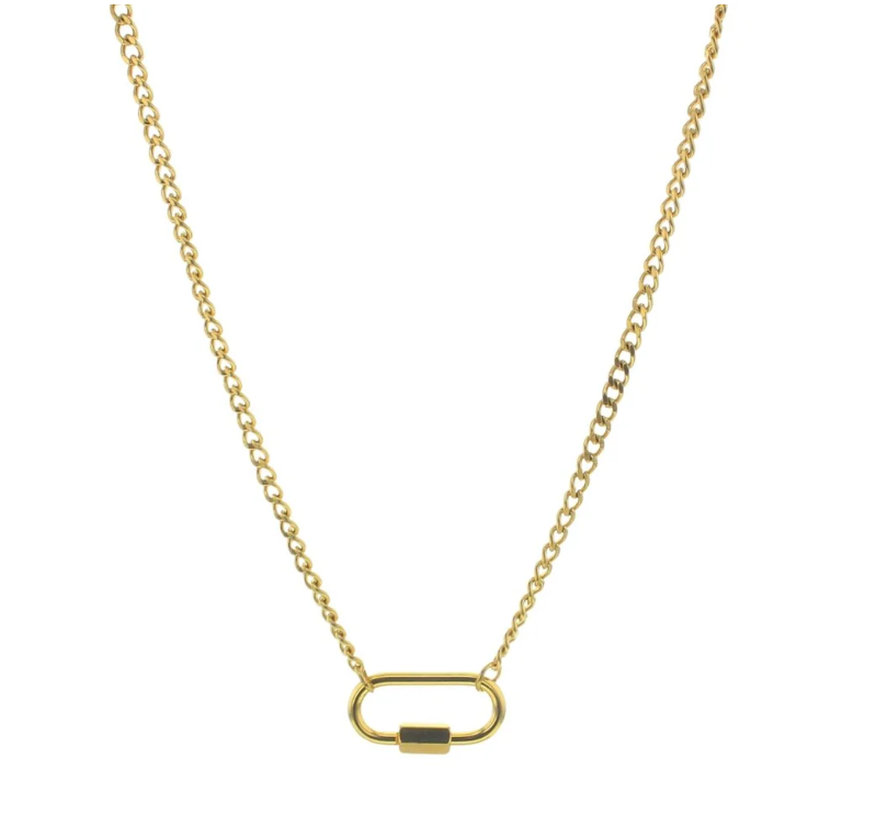 Lotus Studio Lotus Necklace, a gold curb chain with a carabiner-style pendant