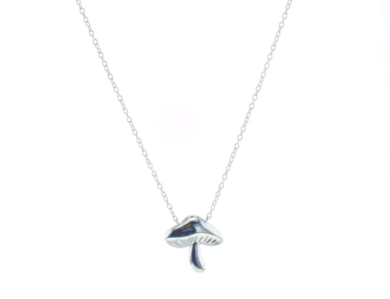 Lotus Studio Silver Remedy Necklace, a thin silver chain with a small mushroom pendant