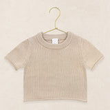 Lou Lou & Company Knit Short Sleeve Tee in Tan, a cotton knit baby tee on a hanger