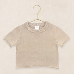 Lou Lou & Company Knit Short Sleeve Tee in Tan, a cotton knit baby tee on a hanger
