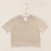 Lou Lou & Company Knit Short Sleeve Tee in Tan, a cotton knit baby tee on a hanger