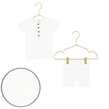 Lou Lou & Company Shortie Set in Finley, a white henley tee and shorts on hangers