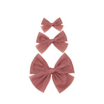 Lou Lou & Company Tulle Bow Clips in Rose, three dusty pink tulle bows in graduated sizes