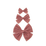 Lou Lou & Company Tulle Bow Clips in Rose, three dusty pink tulle bows in graduated sizes