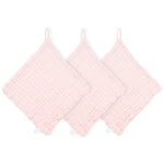 Lou Lou & Company Washcloth 3 Pack in Blush, three pale pink muslin washcloths with hanging loops