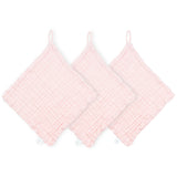 Lou Lou & Company Washcloth 3 Pack in Blush, three pale pink muslin washcloths with hanging loops