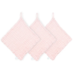 Lou Lou & Company Washcloth 3 Pack in Blush, three pale pink muslin washcloths with hanging loops