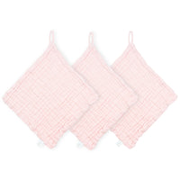 Lou Lou & Company Washcloth 3 Pack in Blush, three pale pink muslin washcloths with hanging loops