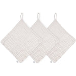 Lou Lou & Company Washcloth 3 Pack in Grey, three light gray muslin washcloths with hanging loops