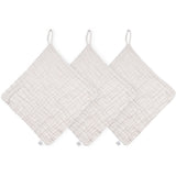 Lou Lou & Company Washcloth 3 Pack in Grey, three light gray muslin washcloths with hanging loops