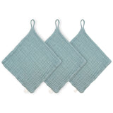 Lou Lou & Company Washcloth 3 Pack in Steel, three blue-gray muslin washcloths with hanging loops