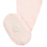 Close-up of the non-slip grip sole on the Lou Lou & Company Zipper Footies in Rosie