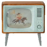 Maileg Television for Mouse, miniature retro TV with a cowboy mouse on screen, front view