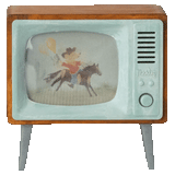 Maileg Television for Mouse, miniature retro TV with a cowboy mouse on screen, front view