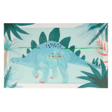 Meri Meri Dinosaur Kingdom Large Garland in its box with a stegosaurus and jungle leaves on the front