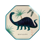 Meri Meri Dinosaur Kingdom Side Plate with a navy brontosaurus