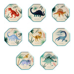 Meri Meri Dinosaur Kingdom Side Plates, a set of eight octagonal plates each with a different dinosaur
