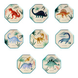 Meri Meri Dinosaur Kingdom Side Plates, a set of eight octagonal plates each with a different dinosaur